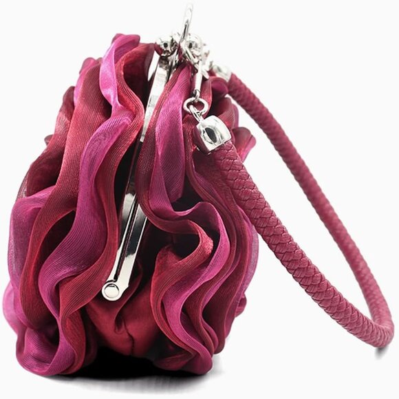 Rose Shaped Satin Evening Bag Floral Wristlet Clutch Purse Women Wedding - Picture 4 of 7